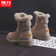 Hui Li official women's shoes Martin boots for women 2025 winter new style plus velvet thickened warm cotton shoes for women camel 40