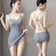 Guiruo jk suit SM thong sexy pajamas ice silk thin backless skirt suit hip skirt fully transparent suspender nightgown pink