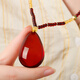 Ancient natural amber beeswax pendant blood amber certificate pendant necklace casual blood amber sweater chain with water drops 7207 about 28.76g about 63.2*34.7