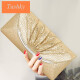 Tushky brand dinner gold clutch bag, feminine 2024 new diamond-encrusted leather large handbag, lady dress clutch bag, elegant golden color
