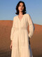 Huayuzhi white dress women's summer 2025 new high-end beach long skirt temperament small person pure long sleeves white long sleeve V-neck design hollow first love skirt M [Suggested 108-130Jin [Jin equals 0.5 kg]]
