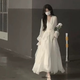 Xier Gentle Wind White Moonlight Dress Fairy Super Fairy High-end French Temperament Pure White Long Sleeve Skirt Dress M