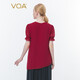 
VOA silk georgette V-neck puff sleeve black ear pleated double-layer asymmetric hem loose T-shirt BE673 Huanxi Sha - burgundy (H38) XL