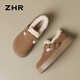 Zhr Birkenstock Schuhe für Frauen plus samt dicker Sohle erhöhte Baumwollschuhe für Frauen lässige Schneestiefel für Frauen Winter JF98B Kamel 37