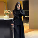 Han Lujiao (hanlujiao) Xiaoxiang Hepburn style knitted dress autumn and winter 2024 new women's clothing into the winter tea style complete set Dark gray suit + free belt One size fits all Recommended 80-130 Jin Jin equals 0.5 kg