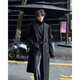 NEW OR MODE British style long lapel woolen coat men's autumn and winter new style versatile rivets high-end loose trendy brand coat black L