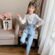 Xiong Diming Children's Clothing Girls Summer Suit 2021 Children's Short-Sleeved Fashionable Summer Two-piece Suspenders Set for Girls and Girls 5-13 Years Old Summer Suspenders Suit Pink + Long Sleeve 140 Codes (Recommended Height Around 135)