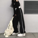 High Street Sportshosen für Frauenstudenten schwarze Binde-Big-Hose losen hohe Taille schlampig Fett M-Breitenbeine (723 Schlitzhosen) 4xl 170-200jin [Jin entspricht 0,5 kg]