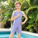YINGFA children's swimsuit girls one-piece sun protection short-sleeved swimsuit 2024 new girls medium and large children quick-drying swimsuit purple/print 100-120cm/17-22kg (size 6)