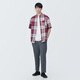 MUJI men's Madras checked button-neck short-sleeved shirt men's shirt jacket pure cotton AC1W8A4S red checked S (165/84A)