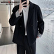 Vuitton sheep's spring new men's casual and versatile suit suit, fashionable top, loose suit jacket for men, black jacket + white long T + trousers, three pieces XL