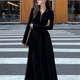 Miao Yijia Dress Women's Autumn Women's Skirt Knitted New High-end Long Skirt with Coat French Waist Slimming Black Zipper Long Sleeve A-Line Hepburn Style Dress XL Recommended 105-120 Jin Jin is equal to 0.5 kg