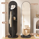 Small craftsman dressing mirror and coat rack integrated rotating full-body mirror multi-functional mobile floor mirror white 165*40