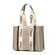 Chloe Woody -Serie Leinen Canvas Medium Damen -Umhängetasche Tasche Tasche Hellgrau 691J Einzelgröße