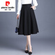 皮尔卡丹（pierre cardin）黑色半身裙春秋女2024新款秋冬裙子中长款字百褶裙大l码半身长裙 6630毛呢黑色裙长75) M