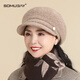 SOMUBAY (SOMUBAY) middle-aged and elderly hats for mothers, autumn and winter warm fashionable berets for grandmothers in winter wool cold-proof caps, Mocha single hat, one size fits all 56-58CM