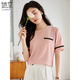 She enjoys a short-sleeved T-shirt for women's round neck and small fragrance style top fashionable simple short-sleeved base shirt T143T1428