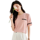 She enjoys a short-sleeved T-shirt for women's round neck and small fragrance style top fashionable simple short-sleeved base shirt T143T1428