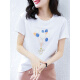 Camiseta de manga corta a rayas de verano de NY-RCE para el nuevo estilo coreano de mujeres, versátil y versátil con rayas a media manga tostada 1DS009 Pink Blue Strip + 9764 White 2xl