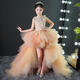 
A 21 FUNB flower girl light luxury evening dress girl princess skirt tailing wedding dress puffy host show birthday piano costume - champagne color tailing [detachable] 140