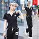 Woodpecker (TUCANO) 2024 summer new sportswear suit for women fashion internet celebrity thin short-sleeved age-reducing fashionable casual two-piece set White trousers suit [short-sleeved + trousers] M [Suggested 80-100Jin [Jin equals 0.5 kg]]