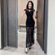 Qiao Xuan Dai Fußbadetechniker Spa Cheongsam Long Workwear Neue Partykleid sexy Schlitz eng langer Rock Chinesische Nacht 13583 Schwarzer langer Rock M.