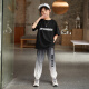 McTicco Boys Summer Fashion Brand Traje deportivo Niños 2025 Nuevos pantalones de manga corta en verano Los niños de tamaño mediano de moda guapo y de moda 9767 Negro + 5725 Color de gradiente [Seda de hielo] 160 cm