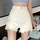 Miao Yijia denim shorts for hot girls, summer new super shorts for outer wear, wide-legged, high-waisted, raw edges for women, versatile, ripped denim shorts, white M, recommended 95-105Jin Jin is equal to 0.5kg