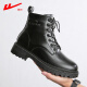 Pull back men's shoes Martin boots men's British fashion shoes winter velvet retro motorcycle high-top men's boots workwear leather boots cotton shoes black 42