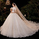 Robe de mariée de maquillage rouge 2025 Nouvelle mariée Princesse Puff Sleeve luxueuse Palace Style Tail Français Robe de mariée principale Light Champagne Slat S