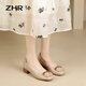 ZHR Single -Schuhe für Frauen im Sommer flacher Mundbootschuhe vielseitige dicke Ferse Loafer Schuhe für Frauen Square Zeh Retro dicke Absatz Freiländische Frauenschuhe Aprikosenfarbe 37