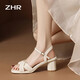 
ZHR Sandals for women in summer elegant one-strip thick heels for women's shoes gentle solid color high heels for women Y683 beige 38