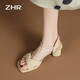 
ZHR Sandals for women in summer elegant one-length strap thick heels for women gentle solid color high heels for women Y683 light yellow 38