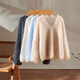 Pash women's brushed cashmere sweater 100% cashmere 25 autumn and winter new V-neck versatile knitted sweater DS-111 light blue one size