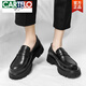 CARTELO crocodile loafers men's thick-soled increased British style round-toe casual small leather shoes business formal wear big-toe men's shoes trendy 698 soft leather black 39