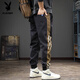 Playboy 2025 Autumn and Winter New Trendy Brand Workwear Versatile Casual Pants Men's Striped Large Size Handsome Harem Sports Pants Black L Suitable Weight 130-145Jin Jin is equal to 0.5 kg