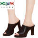卡帝乐鳄鱼（CARTELO）粗跟高跟凉鞋女2025夏季新款仿真皮鱼嘴拖鞋外穿防水台一字拖 黑色888 37