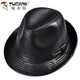 Woodpecker middle-aged and elderly men's genuine leather jazz gentleman hat spring and autumn warm sheepskin hat casual trendy winter elderly cowhide hat black sheepskin XL (57-58cm)
