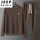 JEEP SPIRIT Men's Sweatshirt Set Spring and Autumn Corduroy Round Neck Loose Large Size Fat Casual Two-Piece Set 12099 Black Top + 12085B Leg Pants M 120Jin [Jin equals 0.5 kg] About