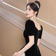 Li Baixin's new black large size evening dress annual meeting art exam velvet slimming high-end host vocal art exam dress winter black long sleeve M