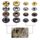 Herramienta de instalación de garras de polvo imperial de cinco llaves Punch Metal Metal de cuatro cierres de hebilla de cuatro cierres Botón Botón Botón Oculto Ropa 4 Colors 10 Sets + Punch Punch Punch 655# (ropa de 10 mm)