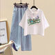Chang Luzhu eignet sich für Mädchen im Alter von 15 bis 20 Jahren. Sommerkleidung 2024 Set für weibliche Schüler in INS losen Sommer kurzärmelig T-Shirt + Buchstabe Taille Wide-Big Hosen 1484# One Größe M Empfohlen 95-110Jin [Jin ist 0,5 kg]