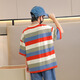 
McTicco boy striped short-sleeved cotton T-shirt 2025 new children's summer half-sleeved street loose big children's summer top 9895 stripes + 9742 white 120cm