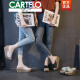 卡帝乐鳄鱼（CARTELO）高档凉拖女夏2025新款镂空坡跟一字拖真皮松糕底外穿厚底高跟拖鞋 A6210白色 40