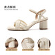 
ZHR Sandals for women in summer elegant one-strip thick heels for women's shoes gentle solid color high heels for women Y683 beige 38