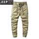 Jeep Spirit Casual Hosen für Männer 2025 Frühling und Herbst Neue losen Bindfuß Sport neun Punkte elastische Werkzeuge Lange Hosen für Männer Khaki 679 Sommer Thin 28 Vorschlagen 90-110jin [Jin gleich 0,5 kg]