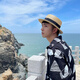 明星同款草帽女夏天小清新麦秆平顶草帽男潮出游海边百搭遮阳英伦平沿礼帽 路飞-麦秆原色（5.5cm檐） 模特款 M（56-58cm）