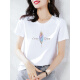 Camiseta de manga corta a rayas de verano de NY-RCE para el nuevo estilo coreano de mujeres, versátil y versátil con rayas a media manga tostada 1DS009 Pink Blue Strip + 9764 White 2xl
