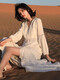 Huayuzhi white dress women's summer 2025 new high-end beach long skirt temperament small person pure long sleeves white long sleeve V-neck design hollow first love skirt M [Suggested 108-130Jin [Jin equals 0.5 kg]]
