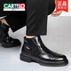 CARTELO Martin boots men's genuine leather 2025 new business casual high-top leather shoes British Chelsea boots zipper plus fleece boots black plus fleece 38